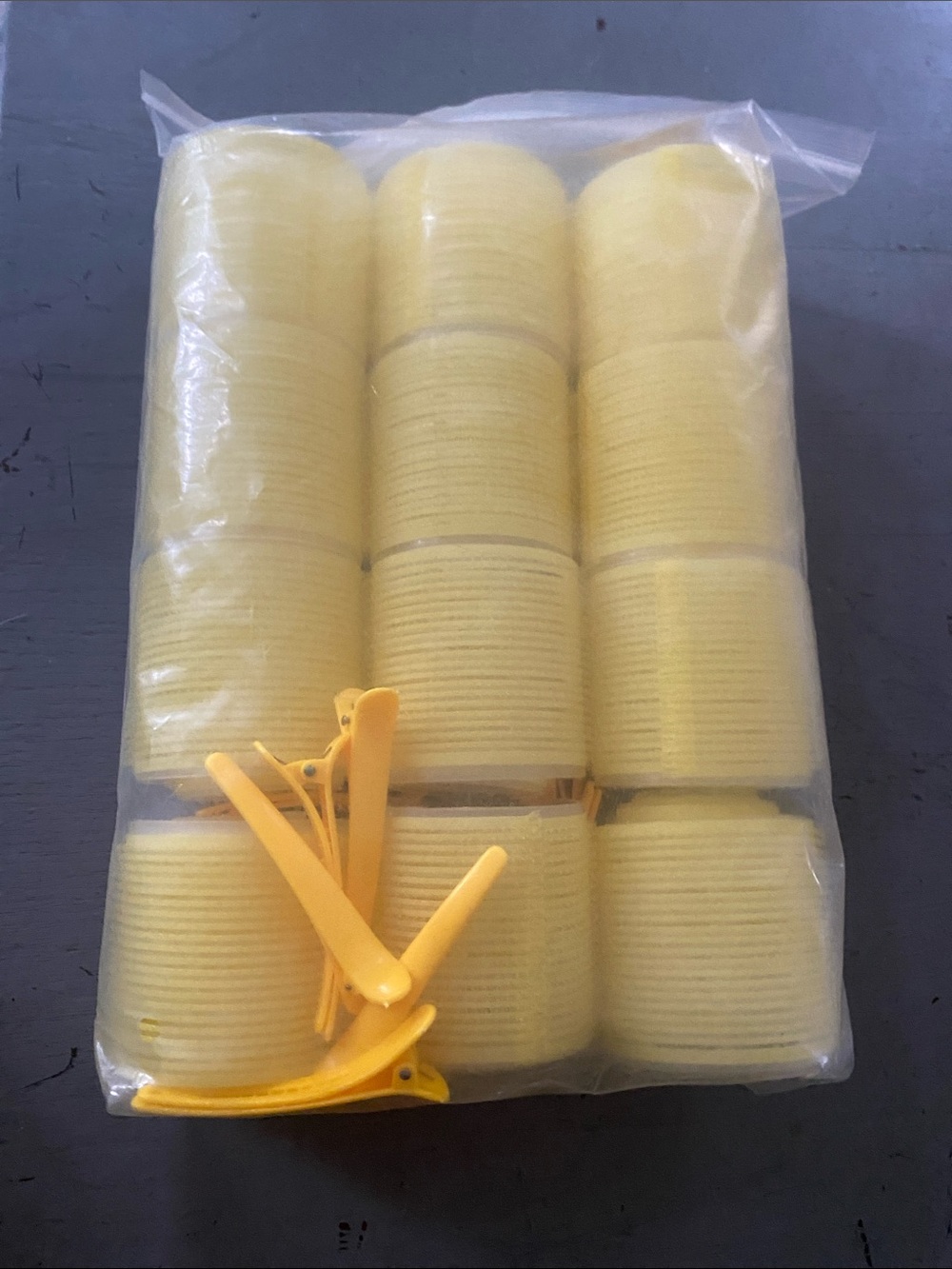 Set of 12 Yellow Hair Rollers with Clips